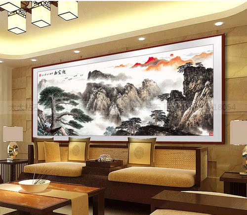 新中式DIY方钻满钻钻石画全贴钻点钻十字绣水墨黄山迎客松山水画 - 图3