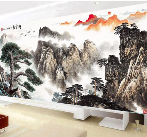 新中式DIY方钻满钻钻石画全贴钻点钻十字绣水墨黄山迎客松山水画 - 图0