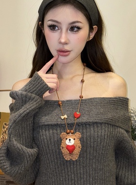 原创秋冬毛绒布艺小动物项链