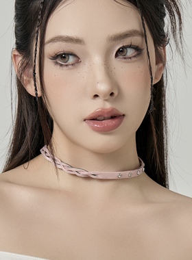 原创粉色铆钉项圈女小众设计感辣妹朋克风choker颈链配饰
