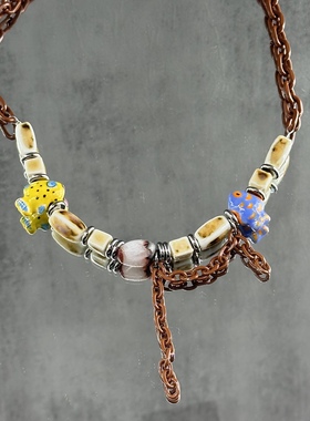 Starfire原创美拉德陶瓷项链秋冬新款棕色小众设计毛衣链串珠百搭