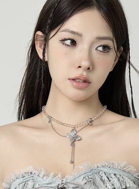 仿珍珠蝴蝶项链女款夏季锁骨链