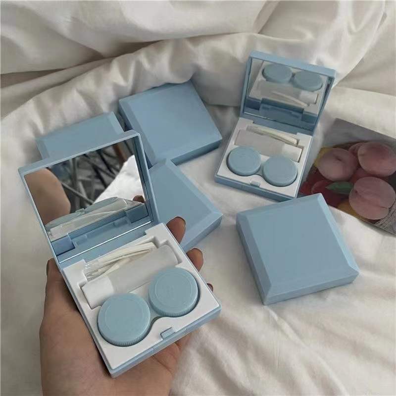 冷淡风隐形眼镜盒ins少女心纯色简约便携美瞳盒子佩戴工具收纳zy - 图0