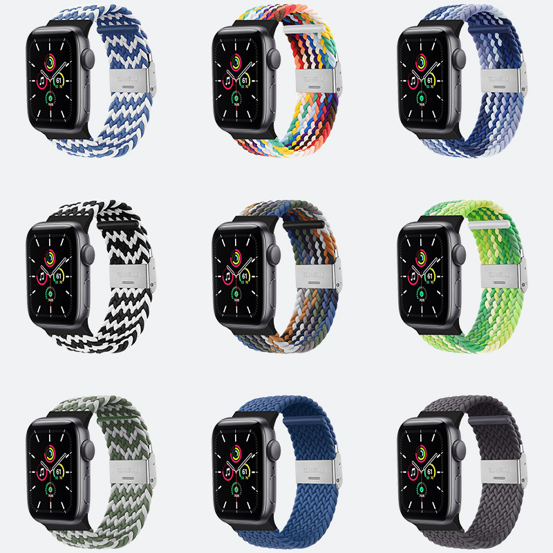 适用apple watch7表带苹果手表6代编织卡扣替换代iwatch5表带se/1234运动型小众男款彩虹尼龙女40/44/41/45mm-图3