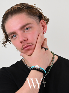 WY春夏新款AB项链翡翠拼接钛钢十字架中性情侣款原创设计高级感