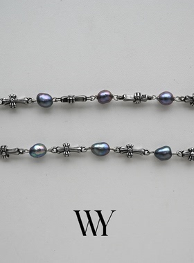 WY冬季新款原创设计淡水巴洛克拼接项链十字架小众颈饰高级感