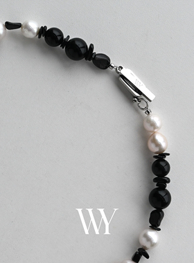 WY新款原创设计黑玛瑙金运石天然淡水珍珠项链男女同款个性小众