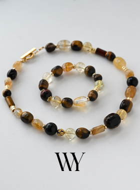 WY 新款金霸原创设计黄水晶虎眼石招财水晶手串明星同款黄水晶