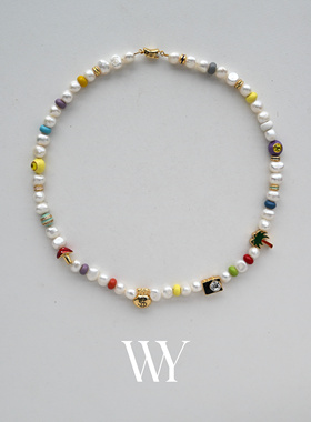 WY新款原创设计拼接珍珠项链轻奢小众高级锁骨项链颈链甜酷风