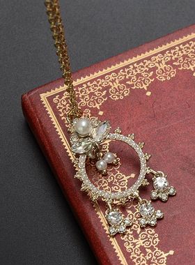 欧美轻奢水钻花朵吊坠金色锁骨链