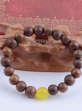 天然檀木珠黄玉石珠弹力手链厂家直销