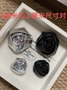 3cm气质银色仿皮质立体玫瑰diy手工百搭发夹发饰服饰辅料批发配件
