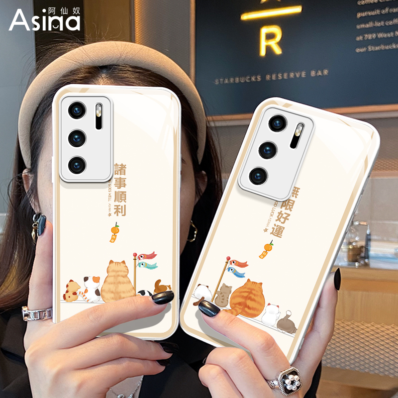 诸事顺利猫咪适用华为p40手机壳p50pro新款p30可爱p40pro+高级感p30por液态玻璃女款全包高档网红爆款保护套 - 图3