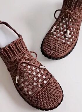 优美手工编织细空心线男女款外穿休闲水晶底鞋简约夏秋材料包