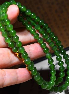 新疆的猫JJ121813  36.4克，6mm碧玉菠菜绿108颗佛珠挂链