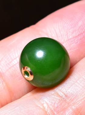 新疆的猫JJ121901  2.7克直径12mm俄料菠菜绿碧玉18k金转运珠