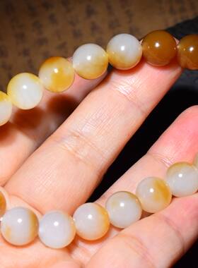 JJ020502新疆的猫31.6克10mm肉质细腻油膏级且末糖白玉圆珠手链