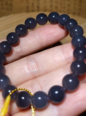 zg011516新疆的猫25.5克9mm色美油亮细润美冰润烟紫色和田玉手链