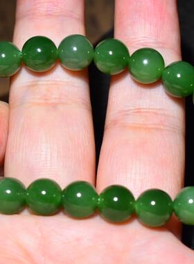 JJ030403新疆的猫克19.4克8mm浓艳质地纯净的菠菜绿碧玉圆珠手链