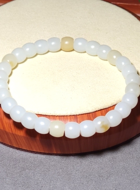 L012403 新疆的猫25.9克直径8.5-7mm油膏级糖白玉老型珠手链