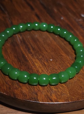 新疆的猫YQ101604 16.5克7x6mm油亮浓艳无黑冰绿色碧玉转运珠手串