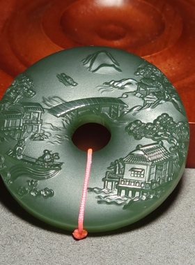 L030705新疆的猫46.9克肉质细腻油性很好的湖水绿色山水平安佩