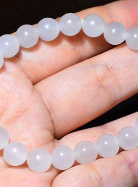 JJ030904新疆的猫18.3克直径8mm白度浓郁青海羊脂白玉圆珠手链