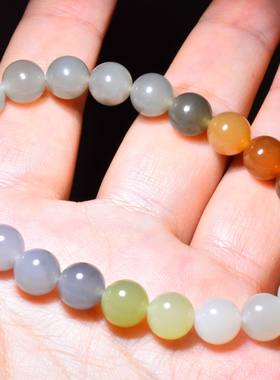 新疆的猫JJ07024 18.1克，8mm颜色丰富绚丽多彩的和田玉多宝手串