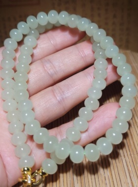 zg032606 新疆的猫47.1克油糯纯美夹层料和田玉晴水算盘珠项链