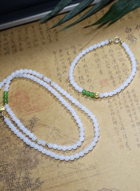 新疆的猫Z122306 14.9克高白高脂份细润老俄料羊脂白玉项链+手串
