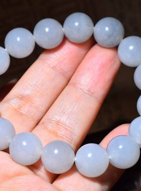 新疆的猫JJ123012 42.7克直径12mm白玉底青花籽料圆珠手链