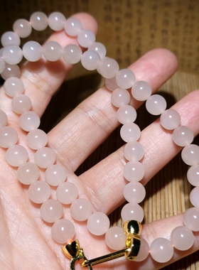 新疆的猫zg122610 44.2克，超冰细润藕粉和田玉圆珠项链