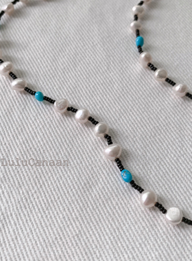 齐马蓝巴洛克珍珠锁骨链情侣