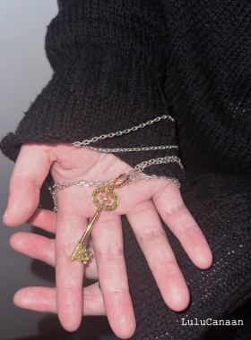 铜镀金925银毛衣链情侣钥匙吊坠