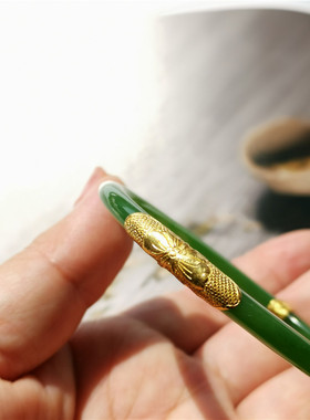 古法錾刻细圆条手镯俄罗斯碧玉