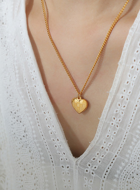 2511新中式爱心桃心吊坠项链双层圆珠锁骨链钛钢18k金百搭饰品