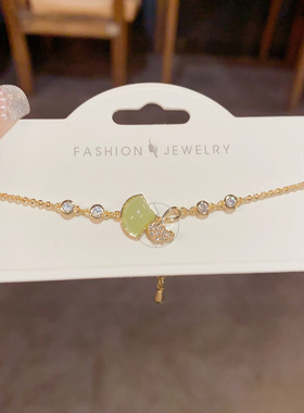 韩版气质时尚小清新绿色锆石扇形手链小众个性简约百搭感手饰