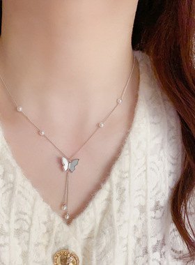 韩式时尚轻奢贝壳蝴蝶流苏项链女气质网红超仙蝴蝶设计感锁骨链