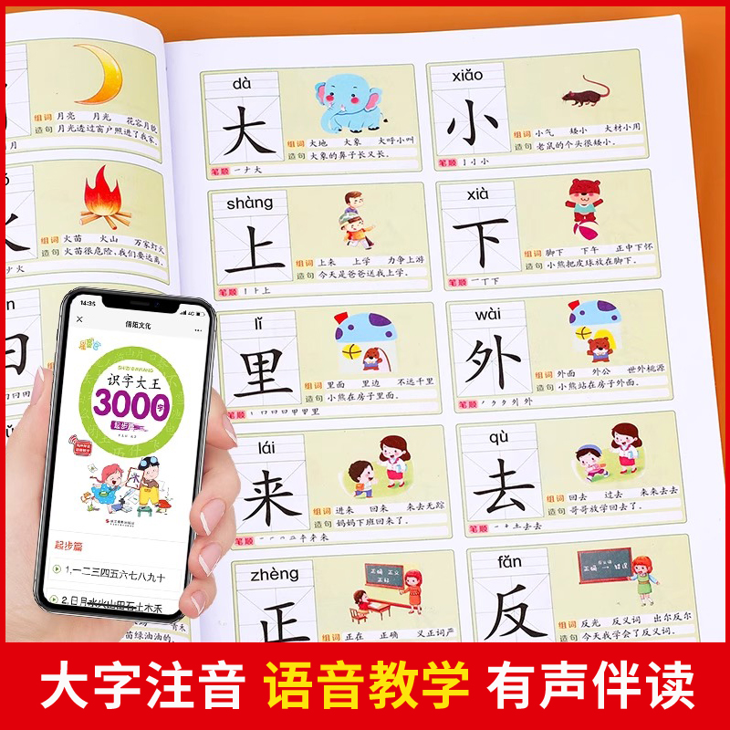 识字大王3000字识字书幼儿认字幼儿园小班大班学前识字启蒙用书宝宝象形字卡片幼小衔接教材全套早教儿童绘本认字书有声趣味看图 - 图2