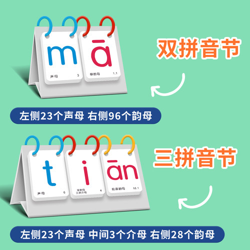 拼音卡片幼小衔接教具幼儿园一年级台历汉语字母拼读训练学习卡片 - 图0