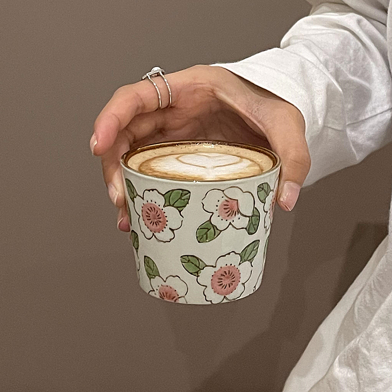 日式复古陶瓷拉花咖啡杯ins简约拿铁杯澳白咖啡杯可爱早餐牛奶杯 - 图1
