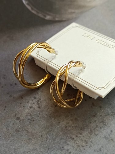 日系树脂u型耳夹哑光金色简约复古大小圆圈日常百搭无耳洞耳钉环 - 图0