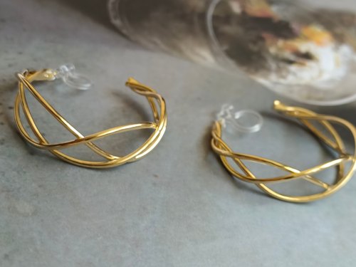 日系树脂u型耳夹哑光金色简约复古大小圆圈日常百搭无耳洞耳钉环 - 图1