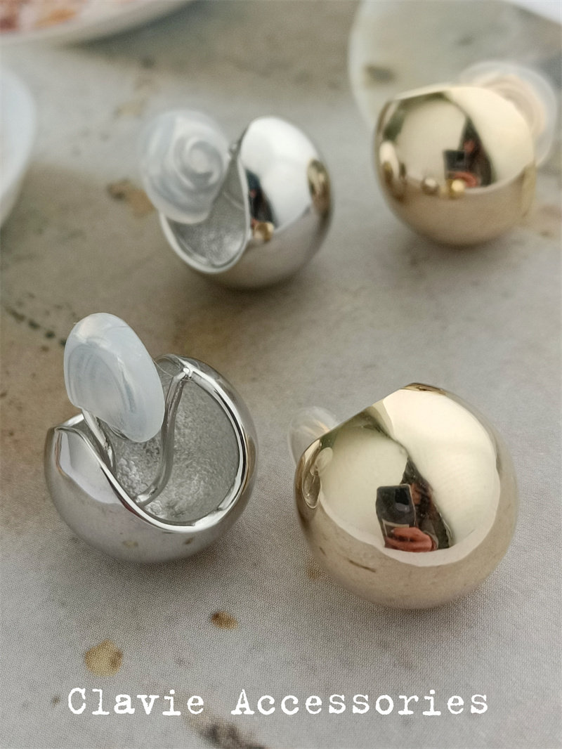 耳夹蚊香盘立体圆球形金色银色ins简约欧美日杂甜酷风耳钉耳环女,淘宝优惠券,粉丝福利购,淘宝优惠卷