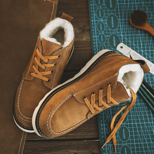 真羊皮毛一体雪地靴男短靴子加绒大码棉鞋冬季东北保暖厚底马丁靴 - 图2