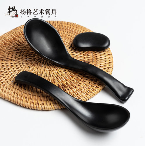 扬格餐厅A5密胺长柄汤勺饭勺商用创意龟壳勺饭店调羹黑色磨砂勺子 - 图2