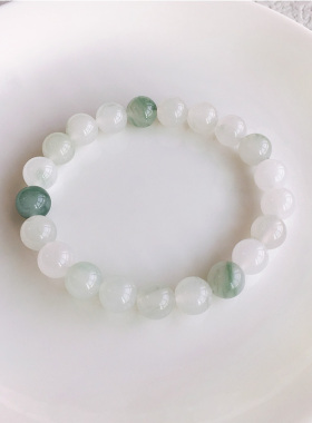 天山翠手链女男新疆金丝玉翡翠色玉石白玉飘翠珠子散珠手串饰品