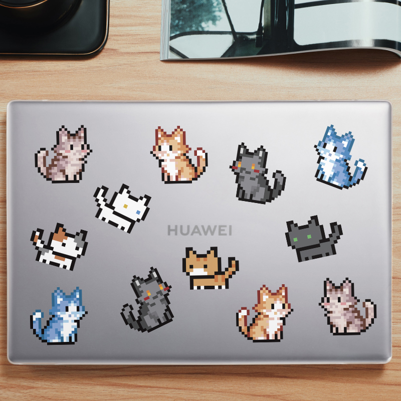卡通可爱像素宠物猫贴纸行李箱旅行箱笔记本电脑手机iPad头盔贴画 - 图2