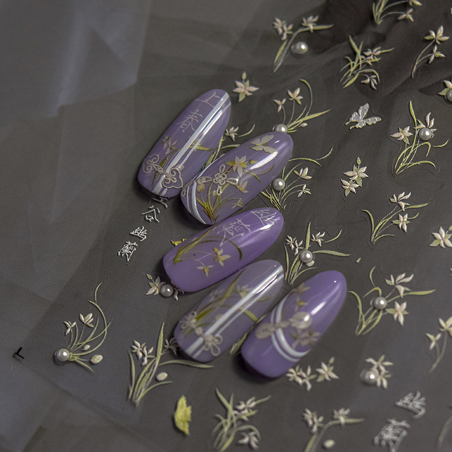 国潮空谷幽兰晶砖美甲贴纸背胶装饰指甲手机壳平板相机手账贴画 - 图1