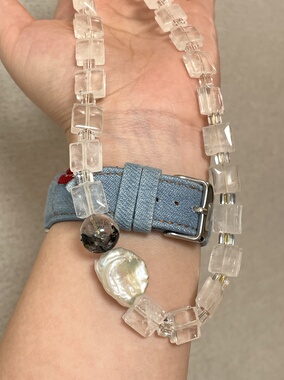 【以我寄黎明】原创设计师水晶项链白水晶冰块巴洛克珍珠黑闪灵